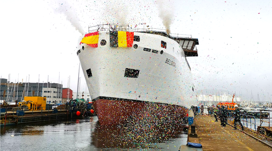 Doop van het schip "RV Bélgica"