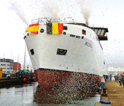 Doop van het schip "RV Bélgica"